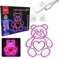 LAMPKA NEON LED dziecięca MIŚ różowa USB / 3xAA dekoracja do pokoju dziecka