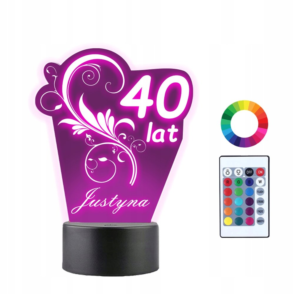 Zdjęcia - Żyrandol / lampa Lampka Nocna 3D LED 40 Urodziny Prezent Grawer