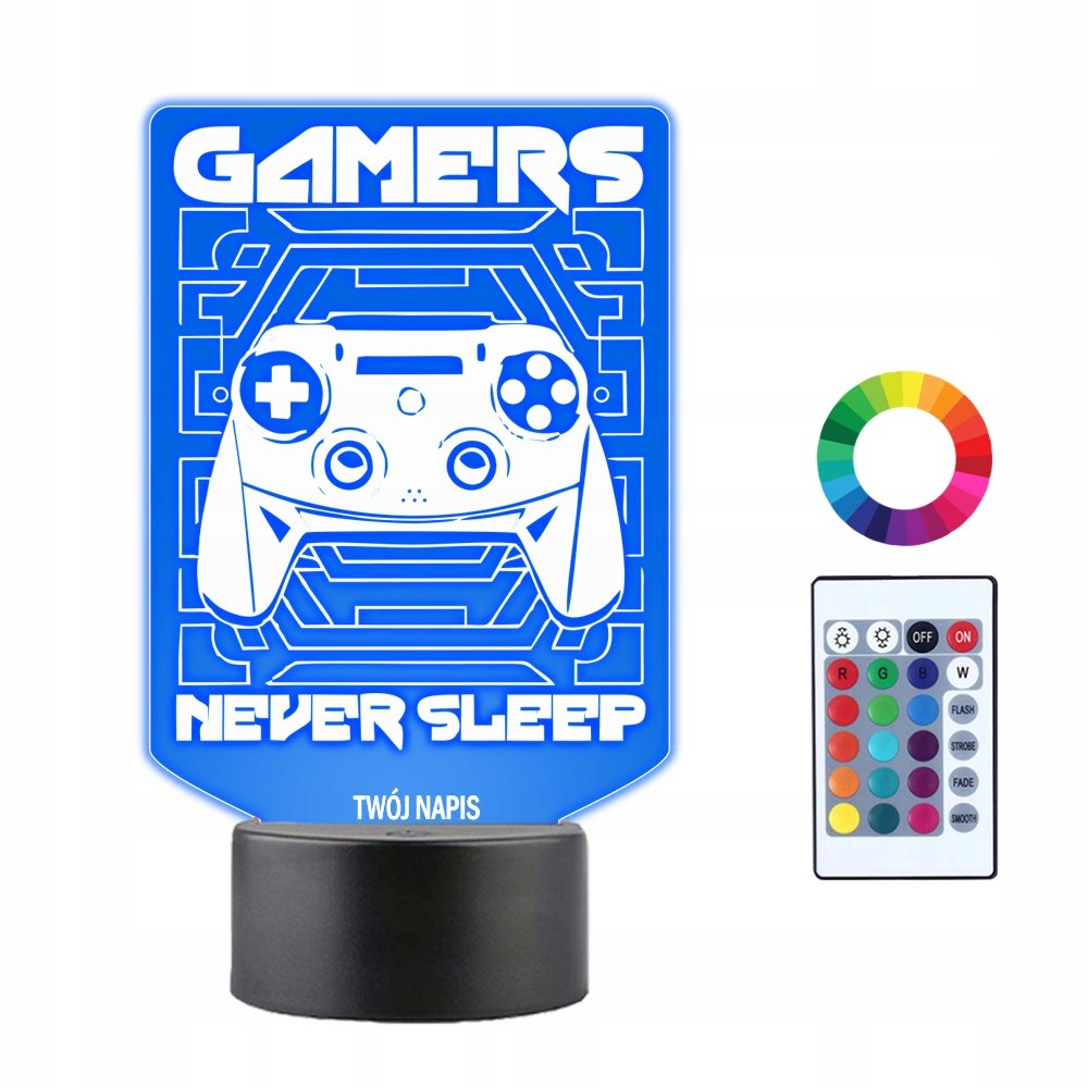 Фото - Люстра / світильник Lampka Nocna 3D LED Gamers Never Sleep