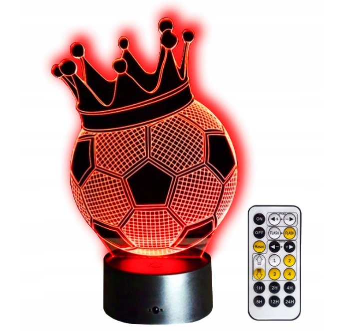 Zdjęcia - Lampa stołowa Krol Lampka nocna 3D LED Piłka Nożna KRÓL STRZELCÓW + PILOT RGB 