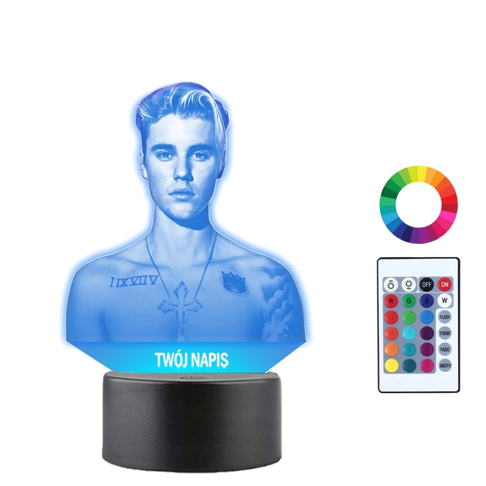 Фото - Люстра / світильник Justin Bieber Lampka Nocna dla Dzieci  Piosenkarz Prezent Twój Napis 3D LED 