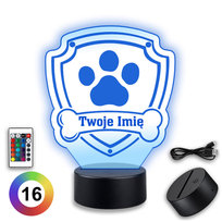Lampka Nocna Dla Dzieci Psi Patrol Marshall Skye Chase Twój Napis 3D LED