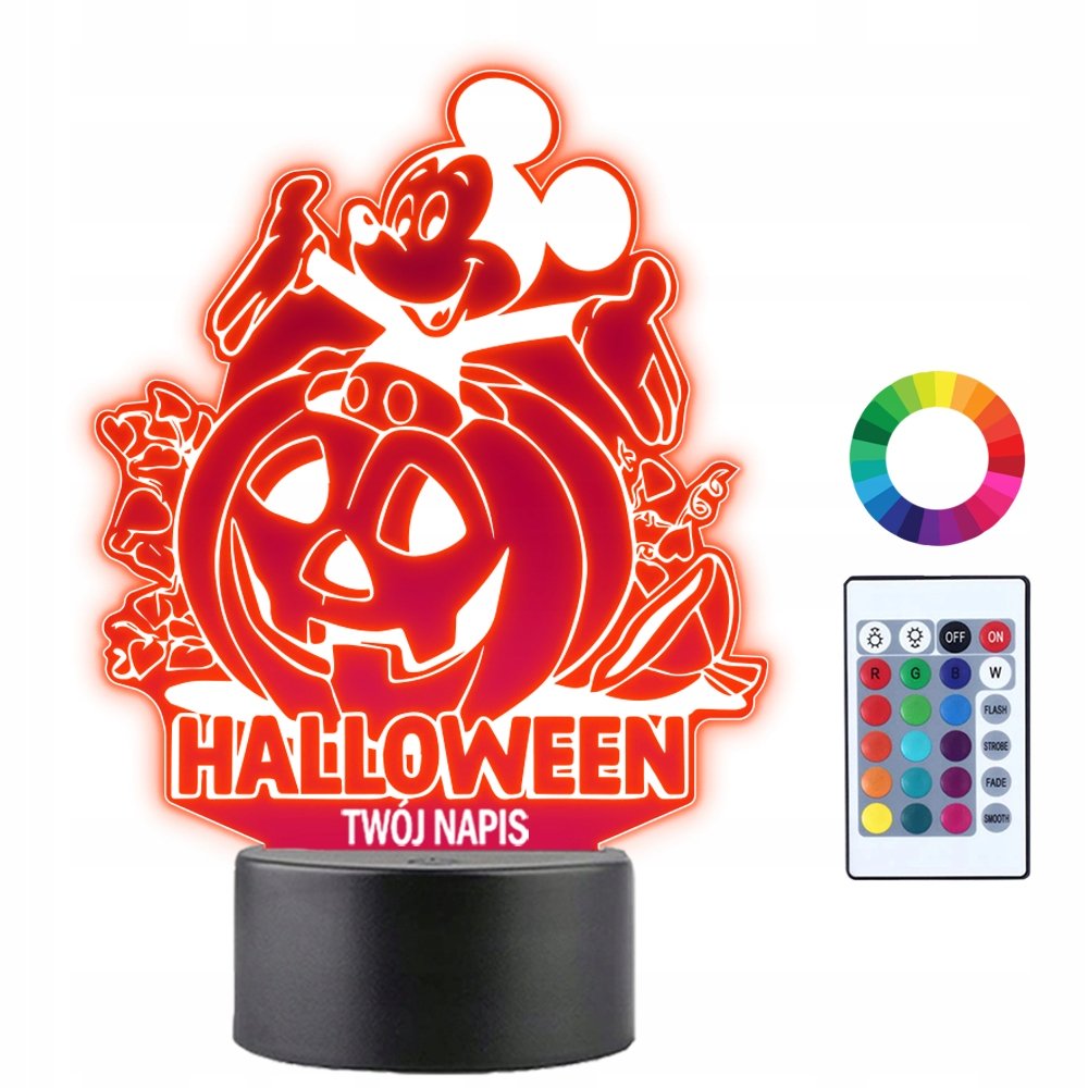 Zdjęcia - Żyrandol / lampa Lampka Nocna Halloween Myszka Miki Prezent Twój Napis Grawer Imię 3D LED