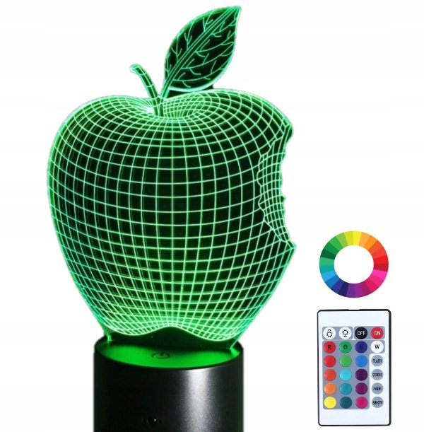 Zdjęcia - Lampa stołowa Lampka Nocna LED 3D Led Jabłko Owoc Grawer Imię Apple