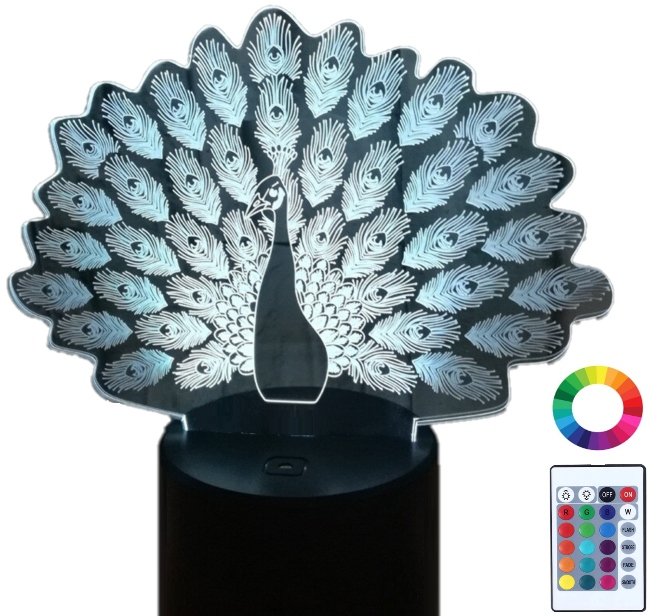 Zdjęcia - Lampa stołowa Lampka Nocna Led 3D Ptak Paw Grawer Imię Prezent