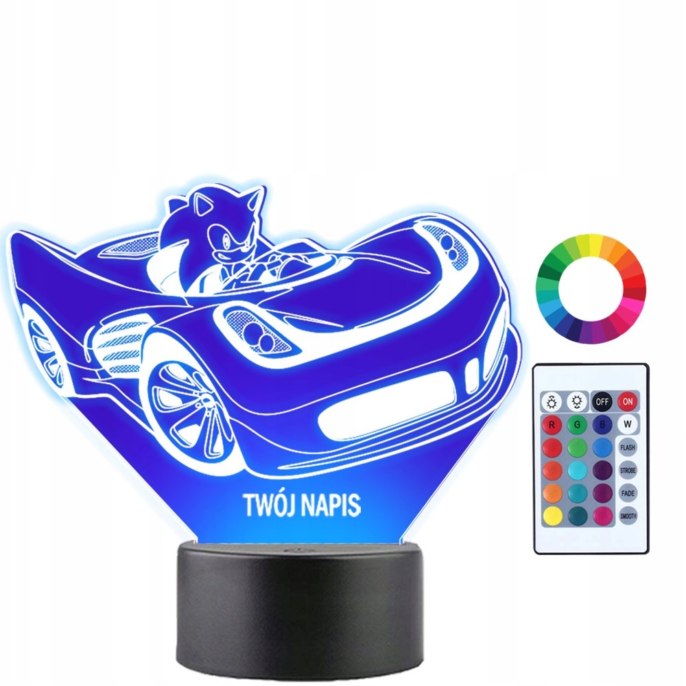 Фото - Люстра / світильник Gianna Rose Atelier Lampka Nocna LED 3D Sonic w Samochodzie Gra Prezent Twój Napis Imię Grawer 