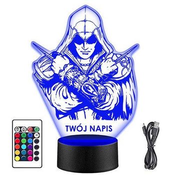 LAMPKA NOCNA LED ASSASSIN'S CREED EZIO 3D +PILOT prezent URODZINY statuetka - upominki_pl