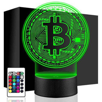 LAMPKA NOCNA LED BITCOIN KRYPTOWALUTY 3D + PILOT prezent URODZINY statuetka - upominki_pl