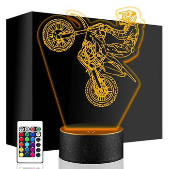 LAMPKA NOCNA LED CROSS MOTOCROSS 3D + PILOT prezent URODZINY statuetka - upominki_pl