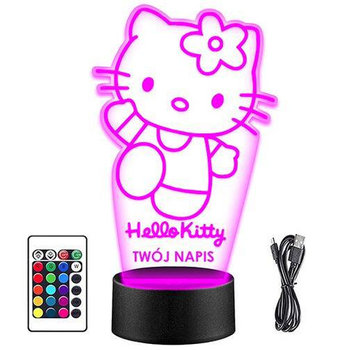 LAMPKA NOCNA LED HELLO KITTY KOTEK 3D + PILOT prezent URODZINY statuetka - upominki_pl