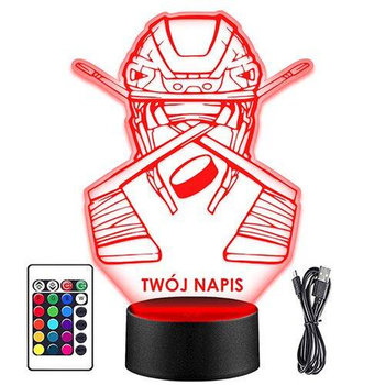 LAMPKA NOCNA LED HOKEJ HOKEISTA KASK 3D + PILOT prezent URODZINY statuetka - upominki_pl