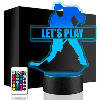 LAMPKA NOCNA LED HOKEJ KIJ KRĄŻEK KASK 3D + PILOT prezent URODZINY - upominki_pl