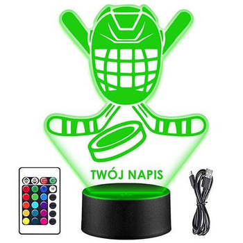 LAMPKA NOCNA LED HOKEJ KRĄŻEK KASK 3D + PILOT prezent URODZINY statuetka - upominki_pl