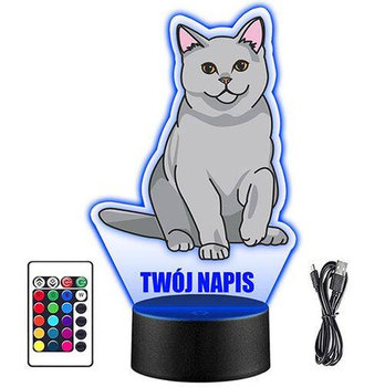 LAMPKA NOCNA LED KOT BRYTYJSKI KOTEK 3D + PILOT prezent URODZINY statuetka - upominki_pl