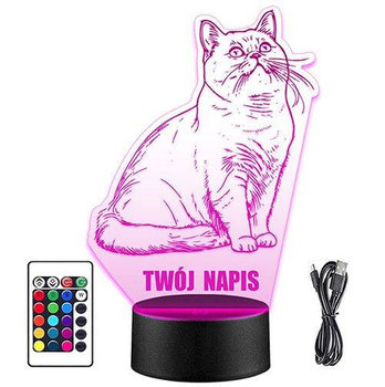 LAMPKA NOCNA LED KOT BRYTYJSKI KOTEK 3D + PILOT prezent URODZINY statuetka - upominki_pl