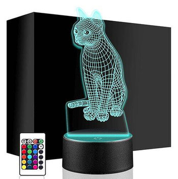 LAMPKA NOCNA LED KOT KOTEK ZWIERZĄTKO 3D + PILOT prezent URODZINY statuetka - upominki_pl
