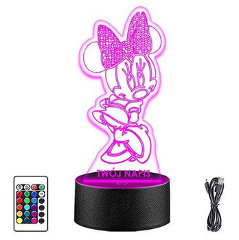 LAMPKA NOCNA LED MYSZKA MINNIE 3D + PILOT prezent URODZINY statuetka - upominki_pl