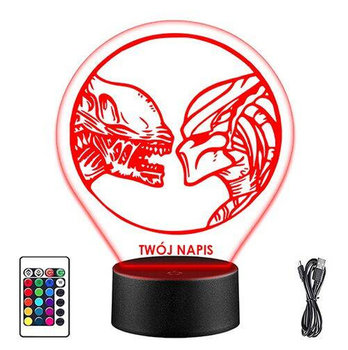 LAMPKA NOCNA LED OBCY KONTRA PREDATOR 3D + PILOT prezent URODZINY statuetka - upominki_pl
