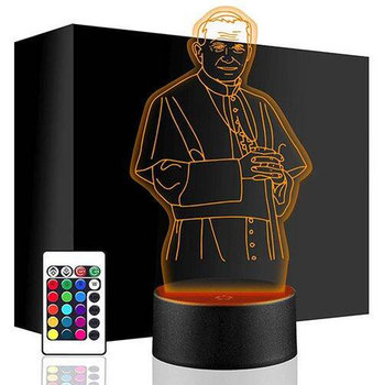 LAMPKA NOCNA LED PAPIEŻ JAN PAWEŁ II 3D + PILOT prezent URODZINY statuetka - upominki_pl
