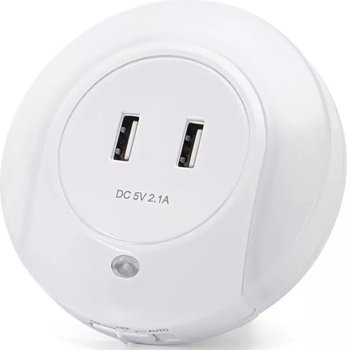 Lampka Nocna Led Z Czujnikiem Nocy I Dwoma Portami Ładowarki Usb 2.1A - Aigostar