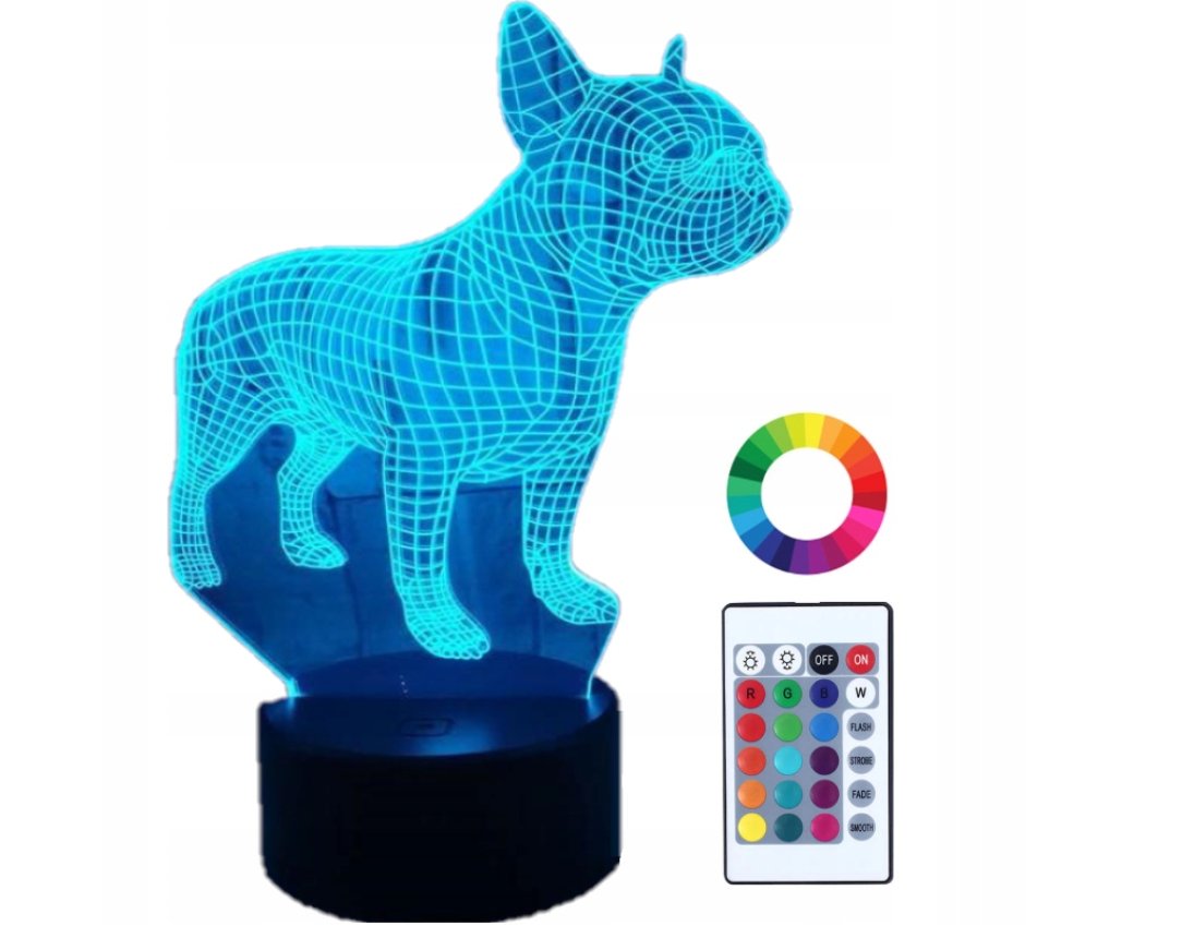 Zdjęcia - Lampa stołowa Lampka Nocna Pies Buldof Francuski 3D Led Imię