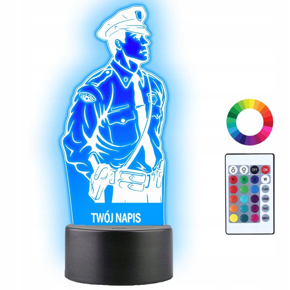 Zdjęcia - Żyrandol / lampa Lampka Nocna Policjant Mężczyzna Prezent Twój Napis Imię Grawer 3D LED