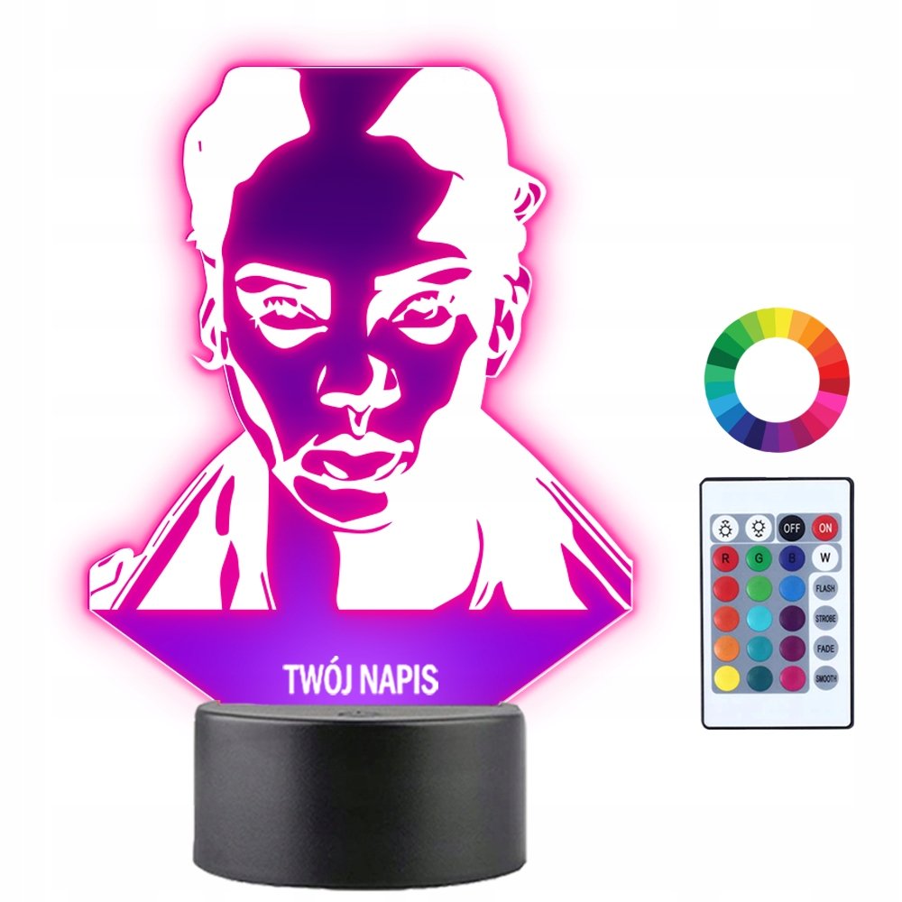 Zdjęcia - Żyrandol / lampa Rihanna Lampka Nocna  Twarz Piosenkarka Prezent Twój Napis Imię 3D LED 