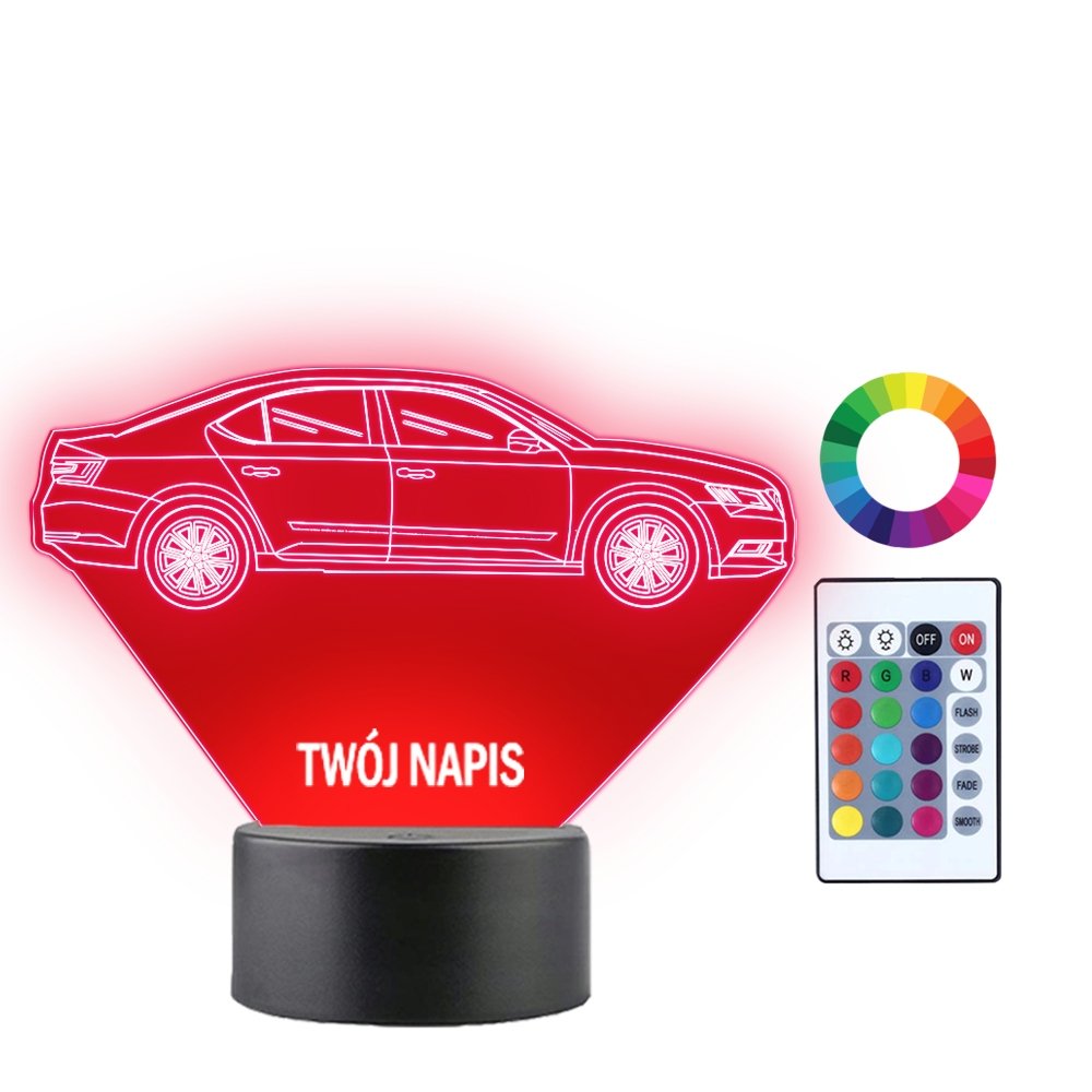 Zdjęcia - Żyrandol / lampa Lampka Nocna Samochód Auto Skoda Octavia Twój Napis Grawer Prezent 3D LED