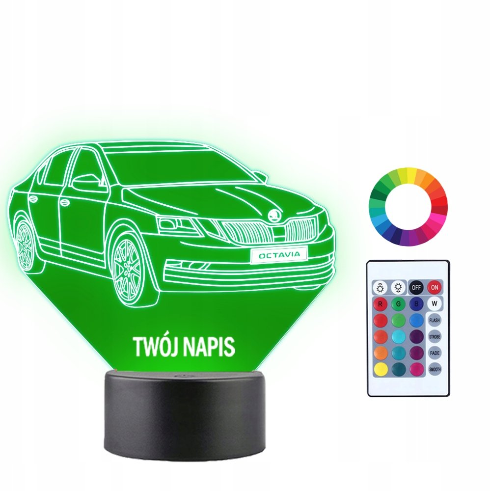 Фото - Люстра / світильник Lampka Nocna Samochód Skoda Octavia Twój Napis Grawer Prezent 3D LED