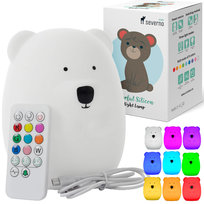 Lampka nocna silikonowa Miś LED USB + pilot