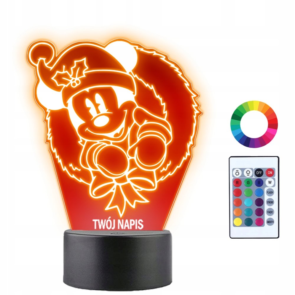 Zdjęcia - Żyrandol / lampa Lampka Nocna Świąteczna Myszka Miki Prezent Twój Napis Imię Grawer 3D LED
