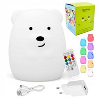 LAMPKA NOCNA ŚWIECĄCY MIŚ DLA DZIECI LED RGB +USB +PILOT KOLOROWA SILIKON M