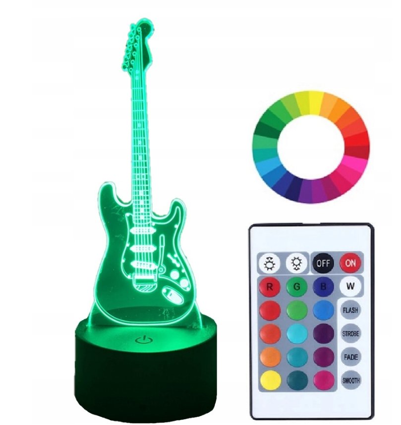 Фото - Настільна лампа Lampka Nocna Z Imieniem Grawer 3D Led Gitara