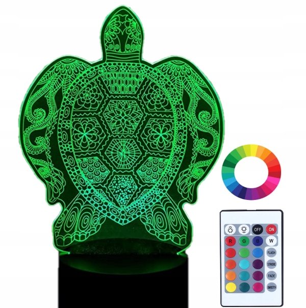 Фото - Настільна лампа Lampka Nocna z Imieniem Żółw 3D Led Imię Grawer