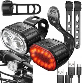 Lampka Rowerowa Przednia + Tylna Led Akumulatorowa Do Roweru Na Kierownicę - Lewer
