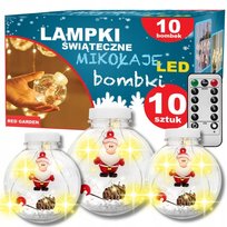 Lampki Bombki Świąteczne Led Kule Z Mikołajem Na Usb Choinkowe 10 Sztuk