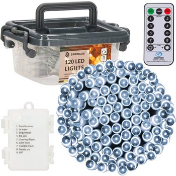Lampki choinkowe 120 Led biały zimny z programatorem i pilotem na baterie - Springos