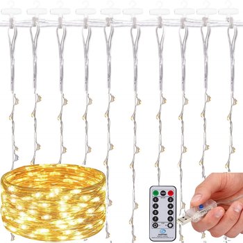 Lampki Choinkowe 300 Led Ciepły Biały Druciki Kurtyna Usb - Springos