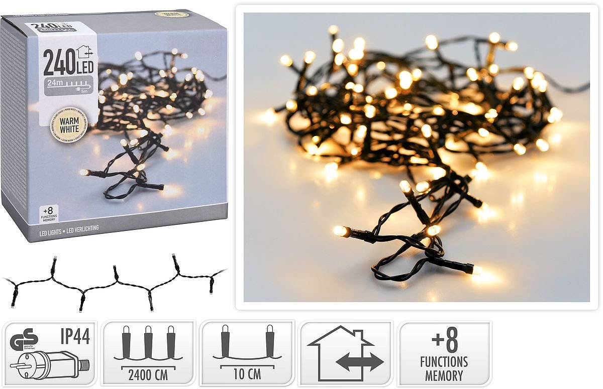 Lampki choinkowe LED, 240 diod, 24 m, barwa ciepła biała