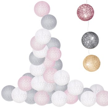 Lampki dekoracyjne cotton balls 20 LED 20 kul różowe szare - Springos
