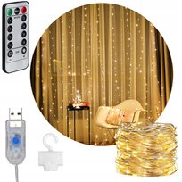 Lampki Led 3X3 Kurtyna Świetlna Okienna Świąteczna Biały Ciepły Usb + Pilot Domarex