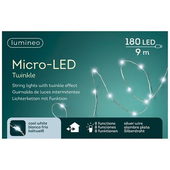 Lampki micro migające 180 led zew/wew zimny biały 9m - ABC