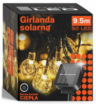 Lampki Solarne Girlanda Solarna Ogrodowa 50x Żarówka LED na Balkon 9 metrów IP67