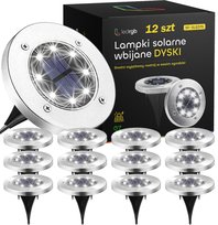 LAMPKI SOLARNE LED ŚWIECĄCY DYSK x12 OGRODOWE WBIJANE GRUNTOWE Z CZUJNIKIEM
