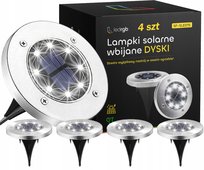 LAMPKI SOLARNE LED ŚWIECĄCY DYSK x4 OGRODOWE WBIJANE GRUNTOWE Z CZUJNIKIEM