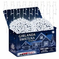 Lampki Sople 300 LED 8,3m - Zimna Biel - Zewnętrzne Światełka Świąteczne - Kurtyna świetlna - Girlanda - Klasa IP44