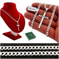 ŁAŃCUSZEK SREBRNY MĘSKI PANCERKA Z KRZYŻYKIEM 65cm/4,5mm PRÓBA 925 + GRAWER