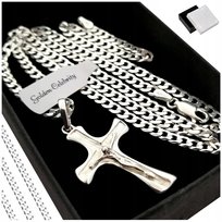 ŁAŃCUSZEK SREBRNY MĘSKI Z KRZYŻYKIEM SREBRO 925 70cm + DEDYKACJA / GRAWER