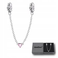 Łańcuszek Zabezpieczający Do Bransoletki Modułowej Serce Róż Srebrny S925