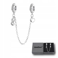 Łańcuszek Zabezpieczający Do Bransoletki Modułowej Serduszko Srebrny S925